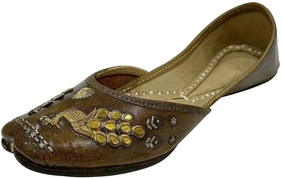Stop n Style Women Leather Designer Punjabi Juttis Traditional Khussa Ethnic Mojari Handmade Shoes