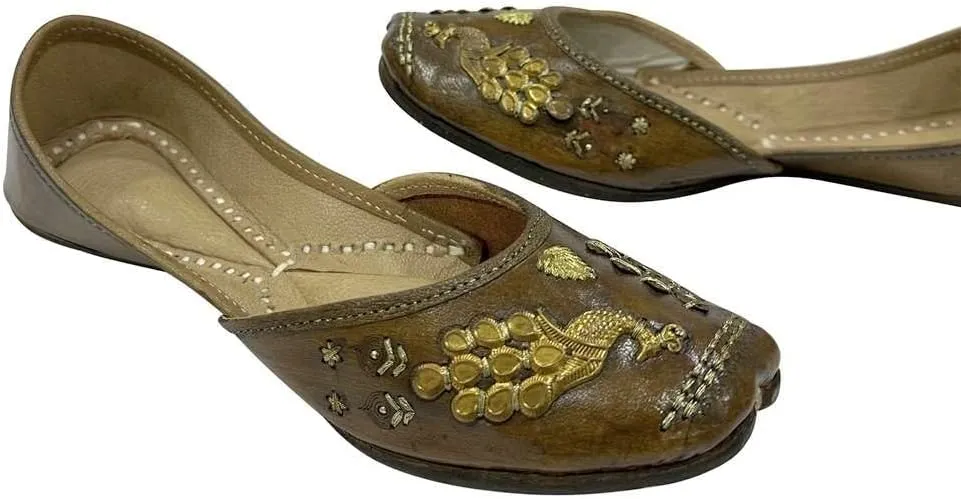 Stop n Style Women Leather Designer Punjabi Juttis Traditional Khussa Ethnic Mojari Handmade Shoes