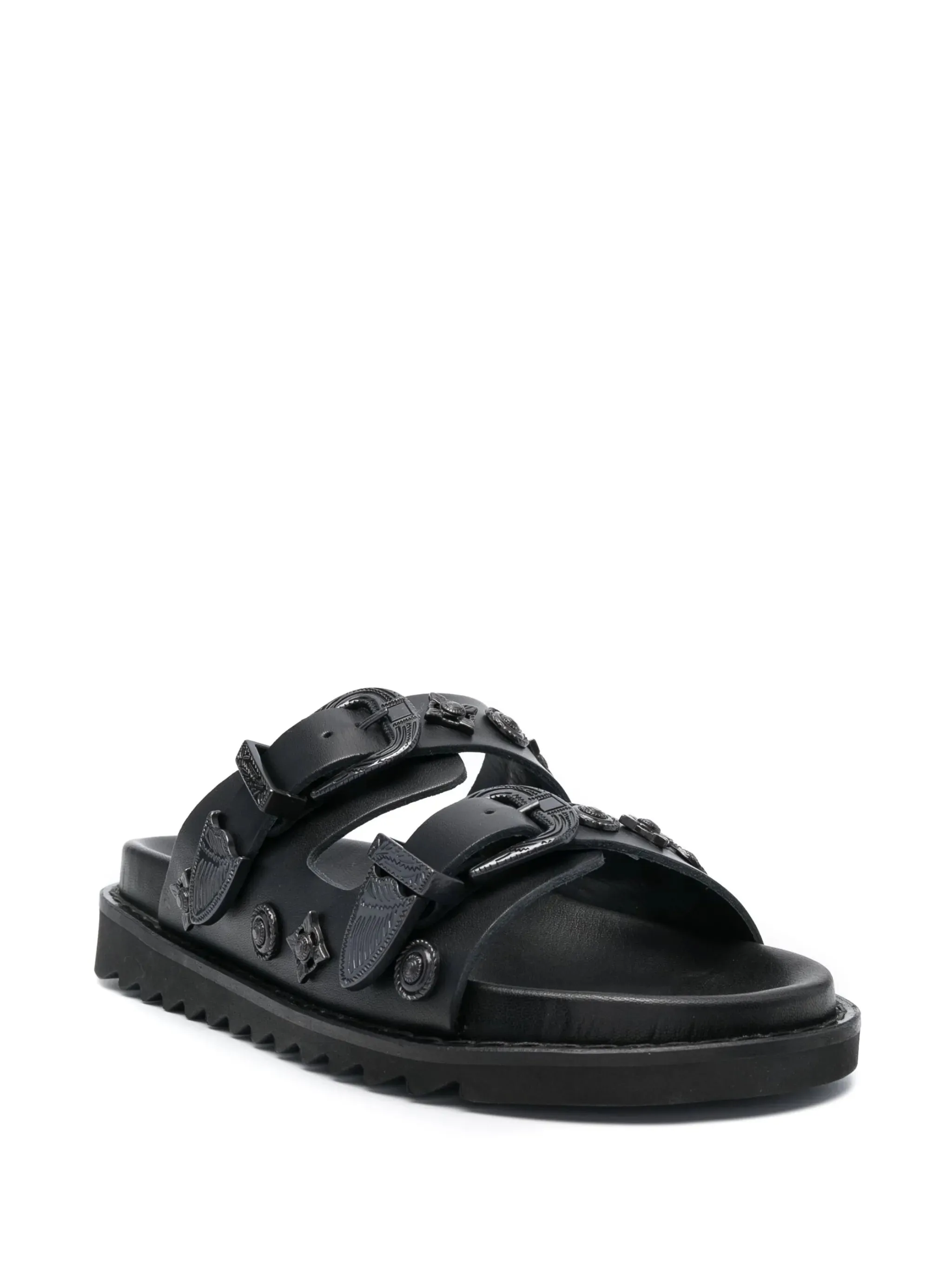 Stud-embellished Leather Slides