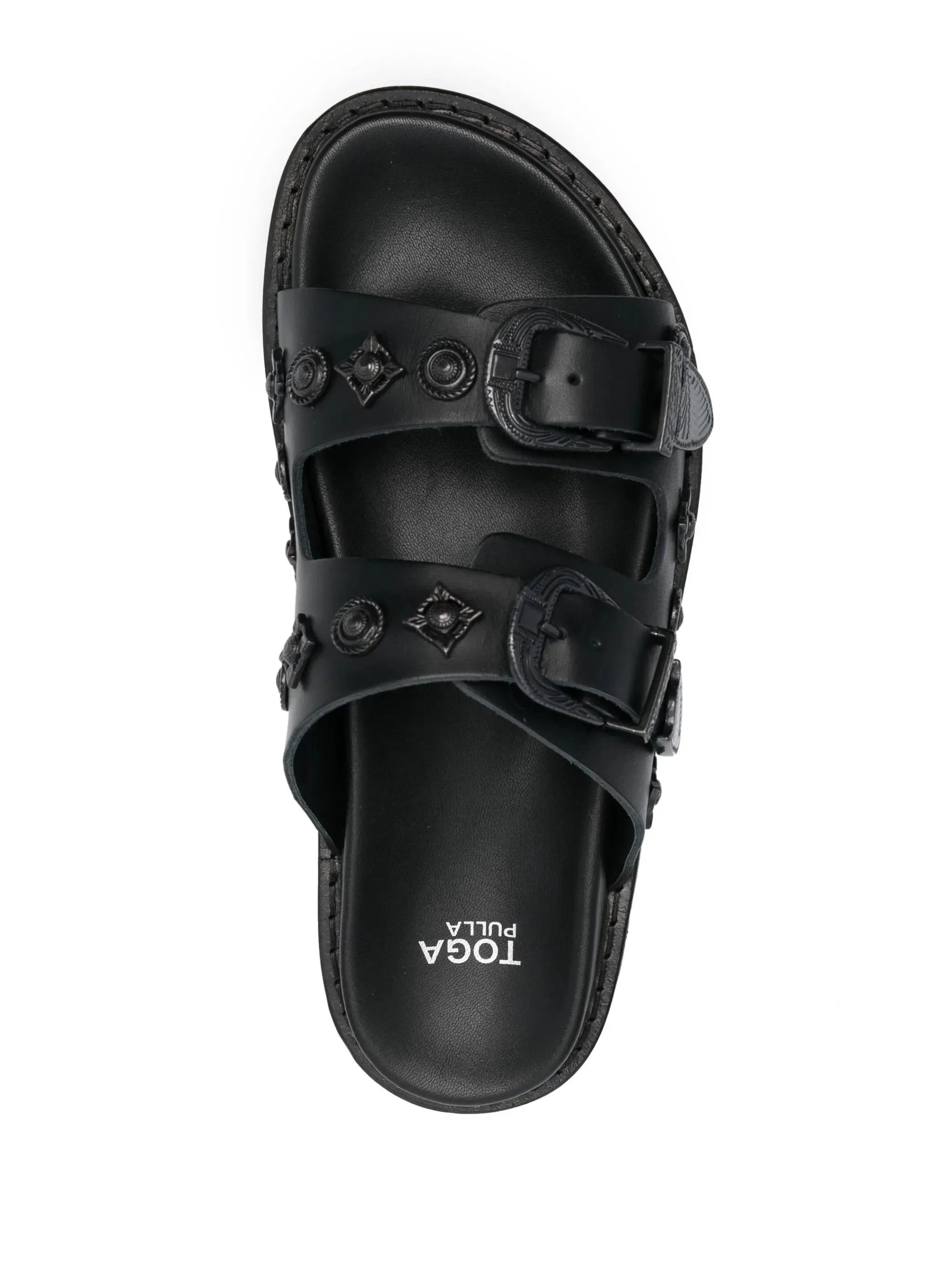 Stud-embellished Leather Slides