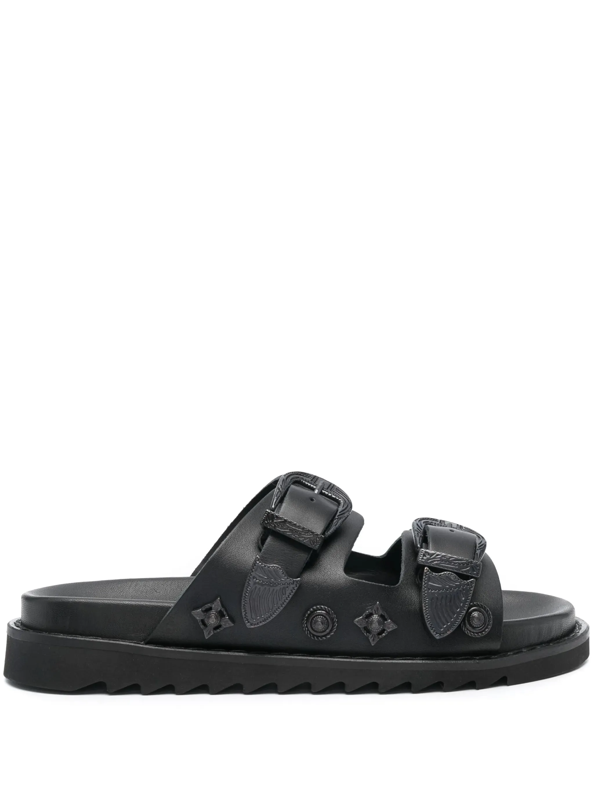 Stud-embellished Leather Slides