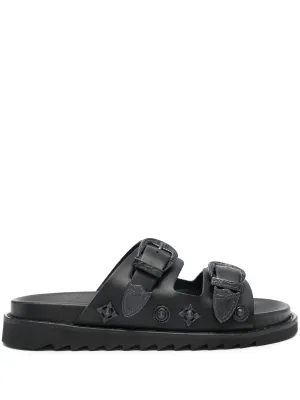 Stud-embellished Leather Slides