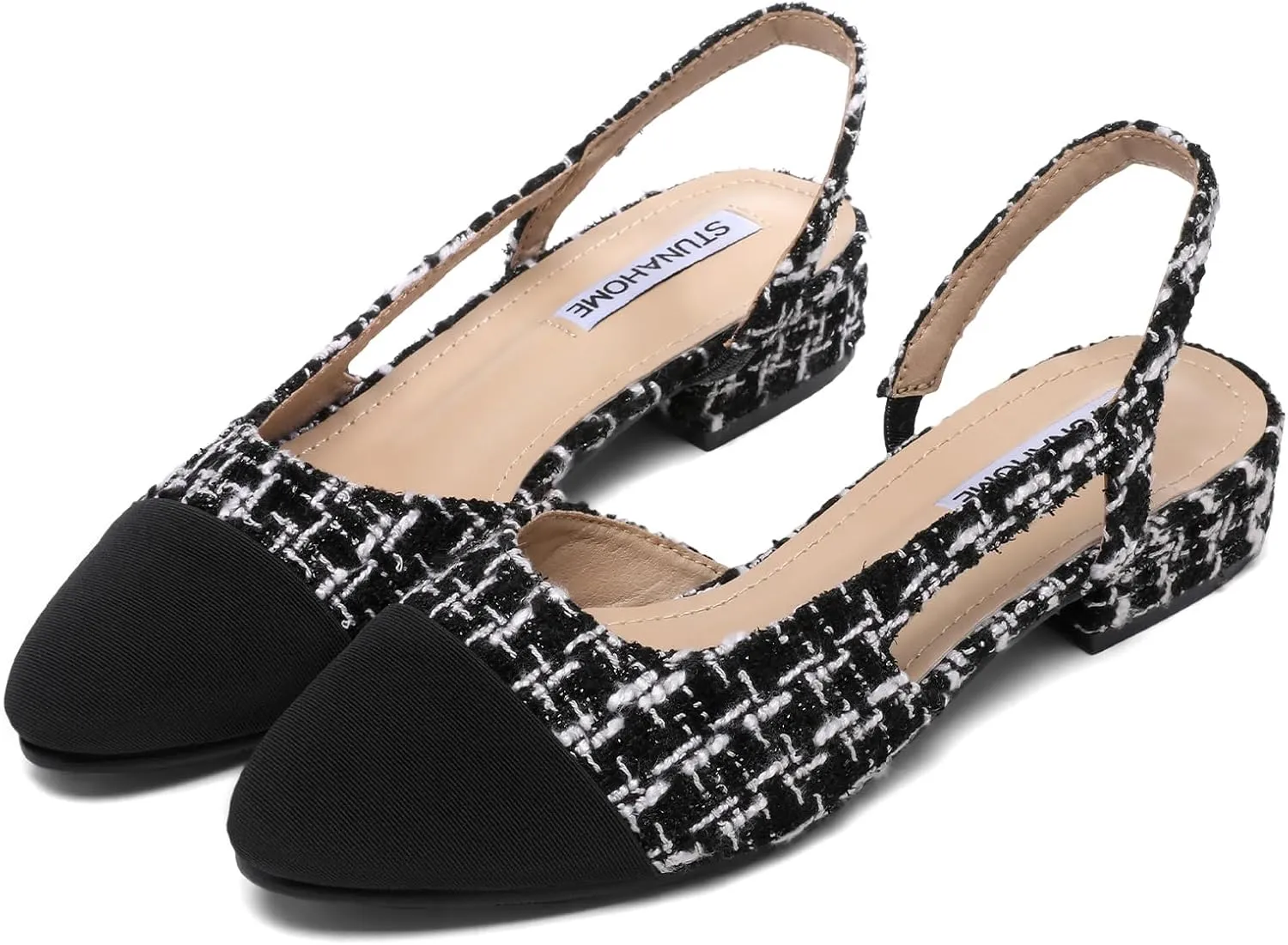 STUNAHOME Womens Slingback Flats Two Tone Closed Round Toe Casual Pumps for Office or Fashion