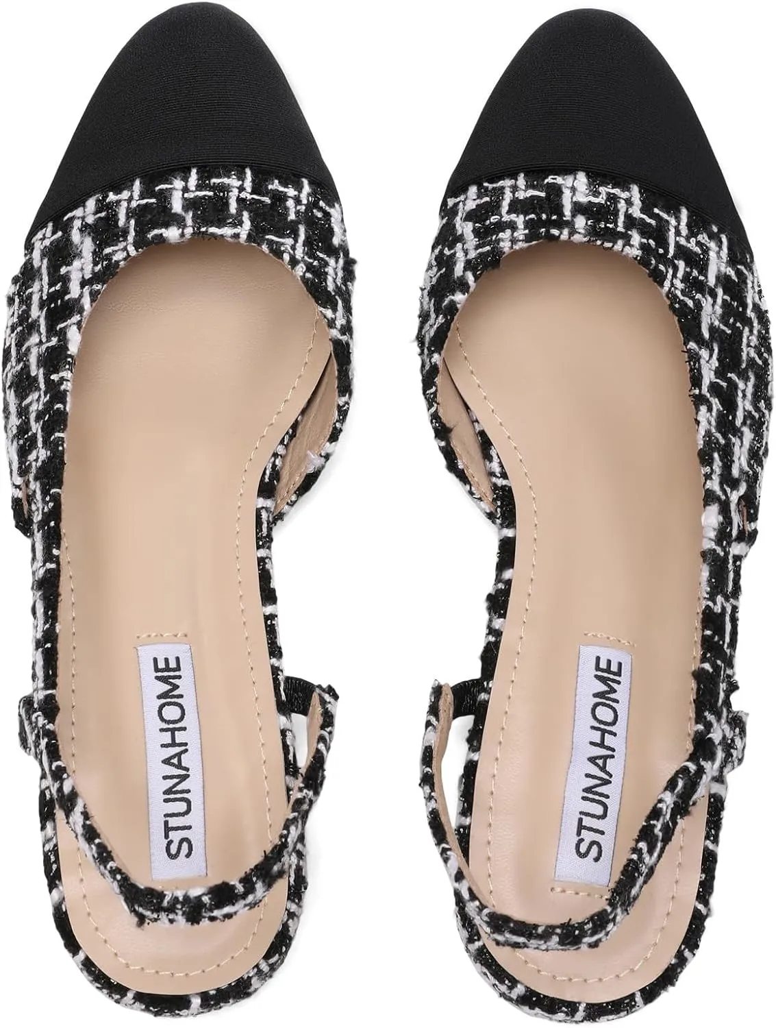 STUNAHOME Womens Slingback Flats Two Tone Closed Round Toe Casual Pumps for Office or Fashion