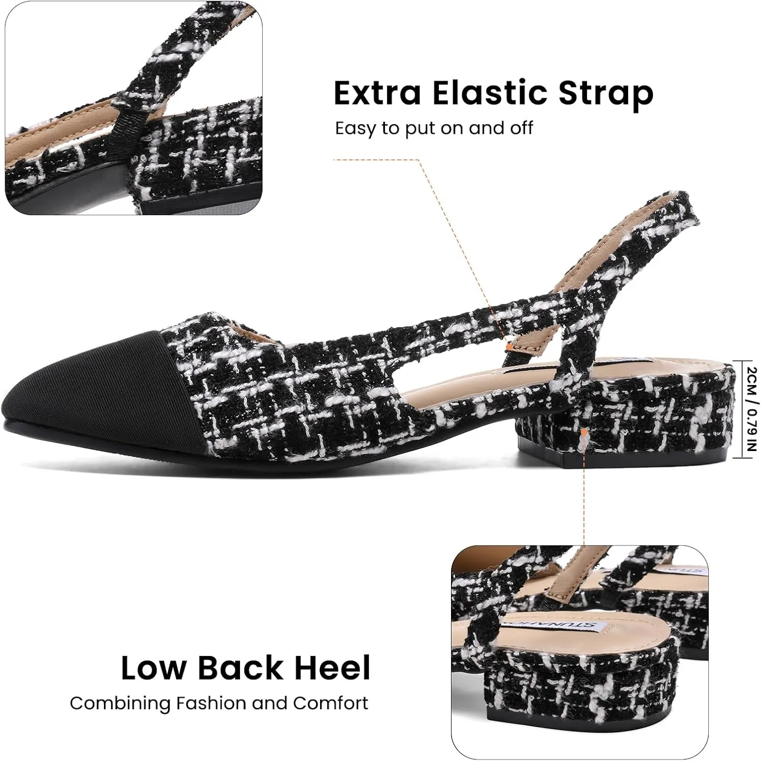 STUNAHOME Womens Slingback Flats Two Tone Closed Round Toe Casual Pumps for Office or Fashion