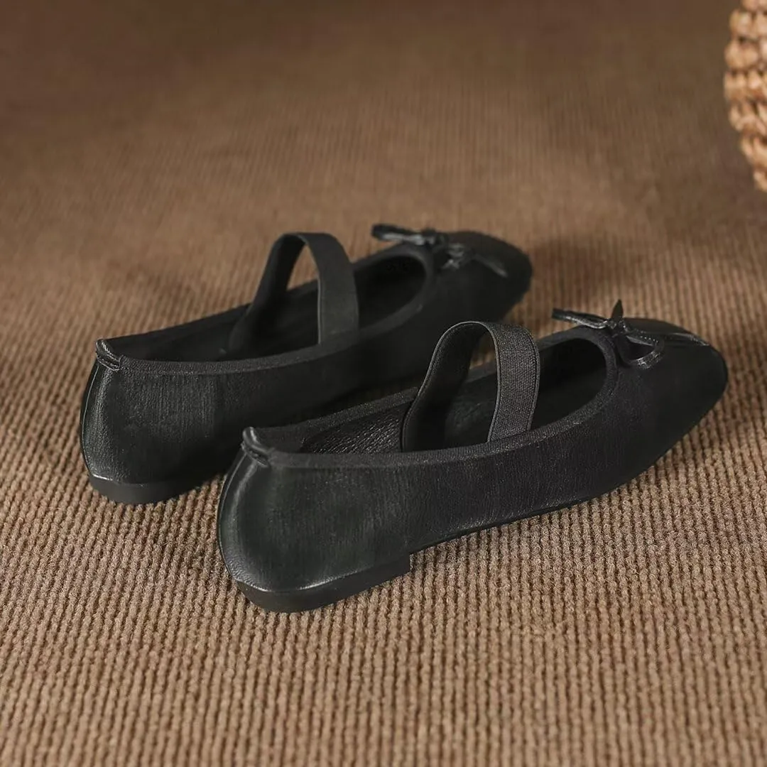 Stunner Womens Mary Jane Flats Round Toe Ballet Flats Stylish Leather Flats One Line Strap Slip On Flat Shoes