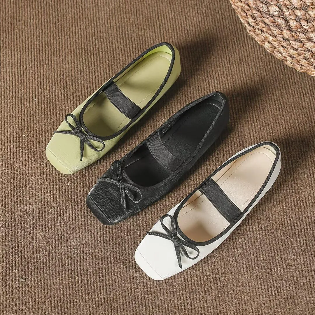 Stunner Womens Mary Jane Flats Round Toe Ballet Flats Stylish Leather Flats One Line Strap Slip On Flat Shoes