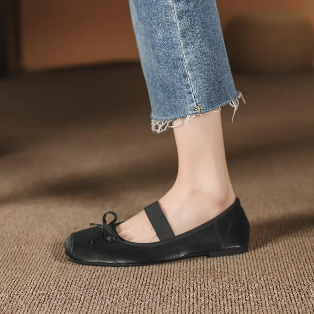 Stunner Womens Mary Jane Flats Round Toe Ballet Flats Stylish Leather Flats One Line Strap Slip On Flat Shoes