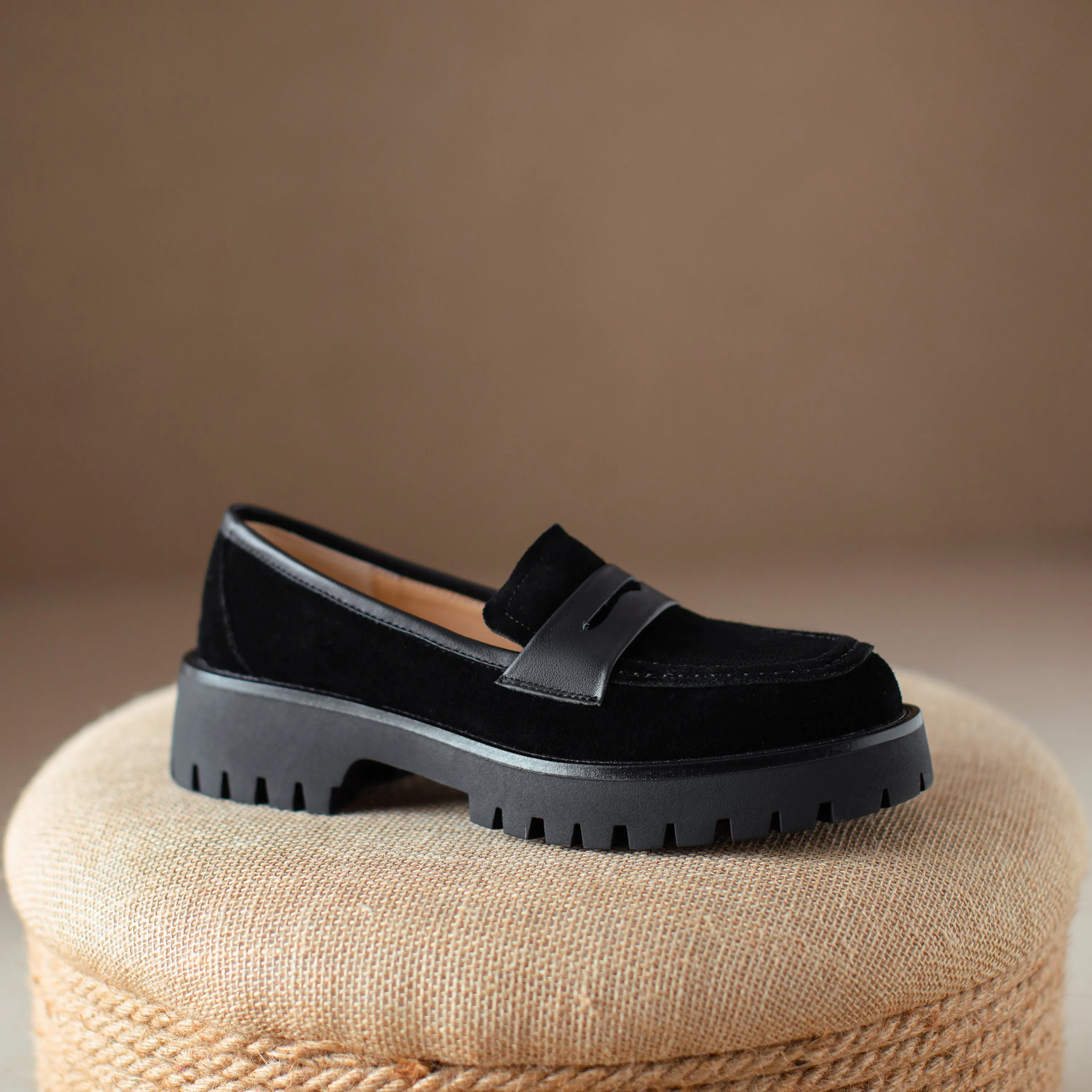 Suede Leather Handmade Classic Platform Penny Loafers Flats Women's Shoes