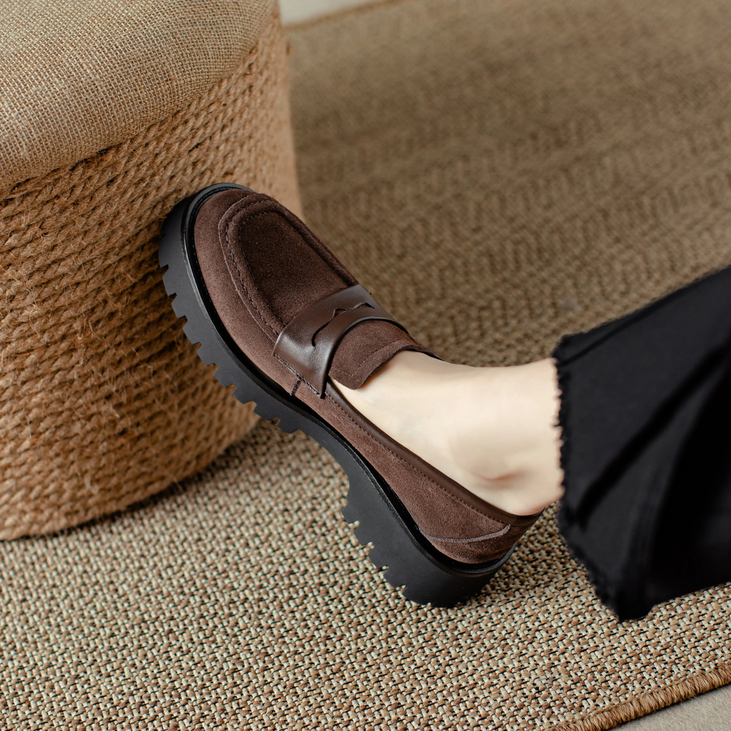 Suede Leather Handmade Classic Platform Penny Loafers Flats Women's Shoes
