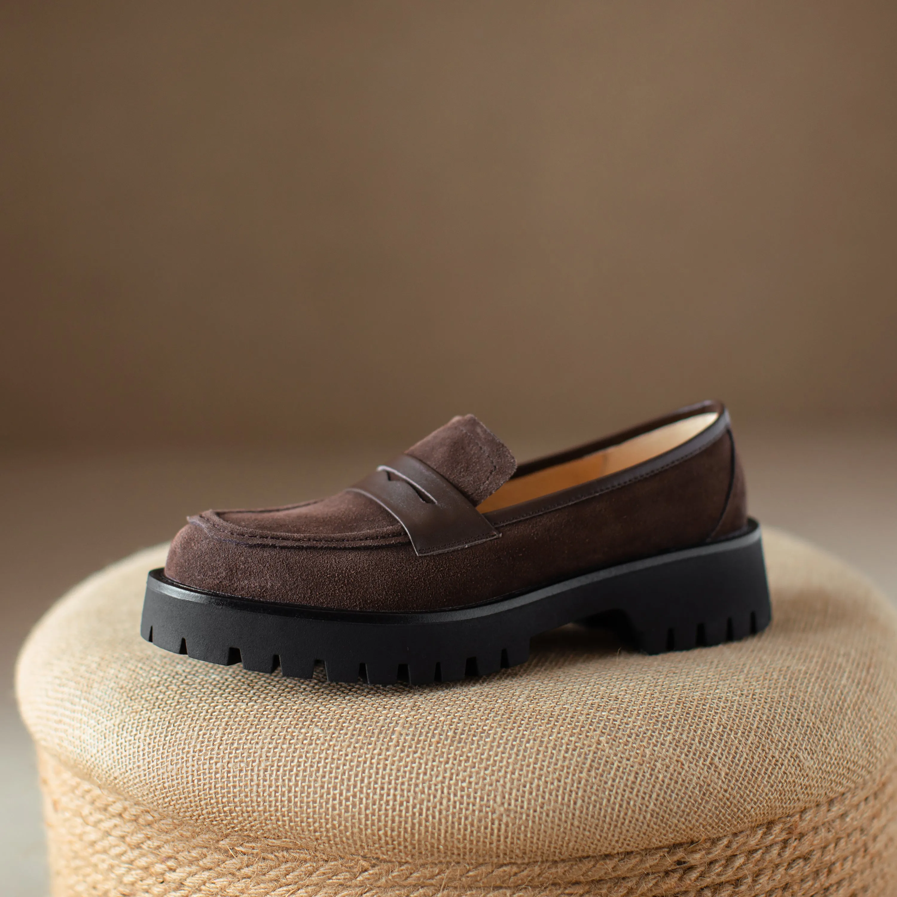 Suede Leather Handmade Classic Platform Penny Loafers Flats Women's Shoes