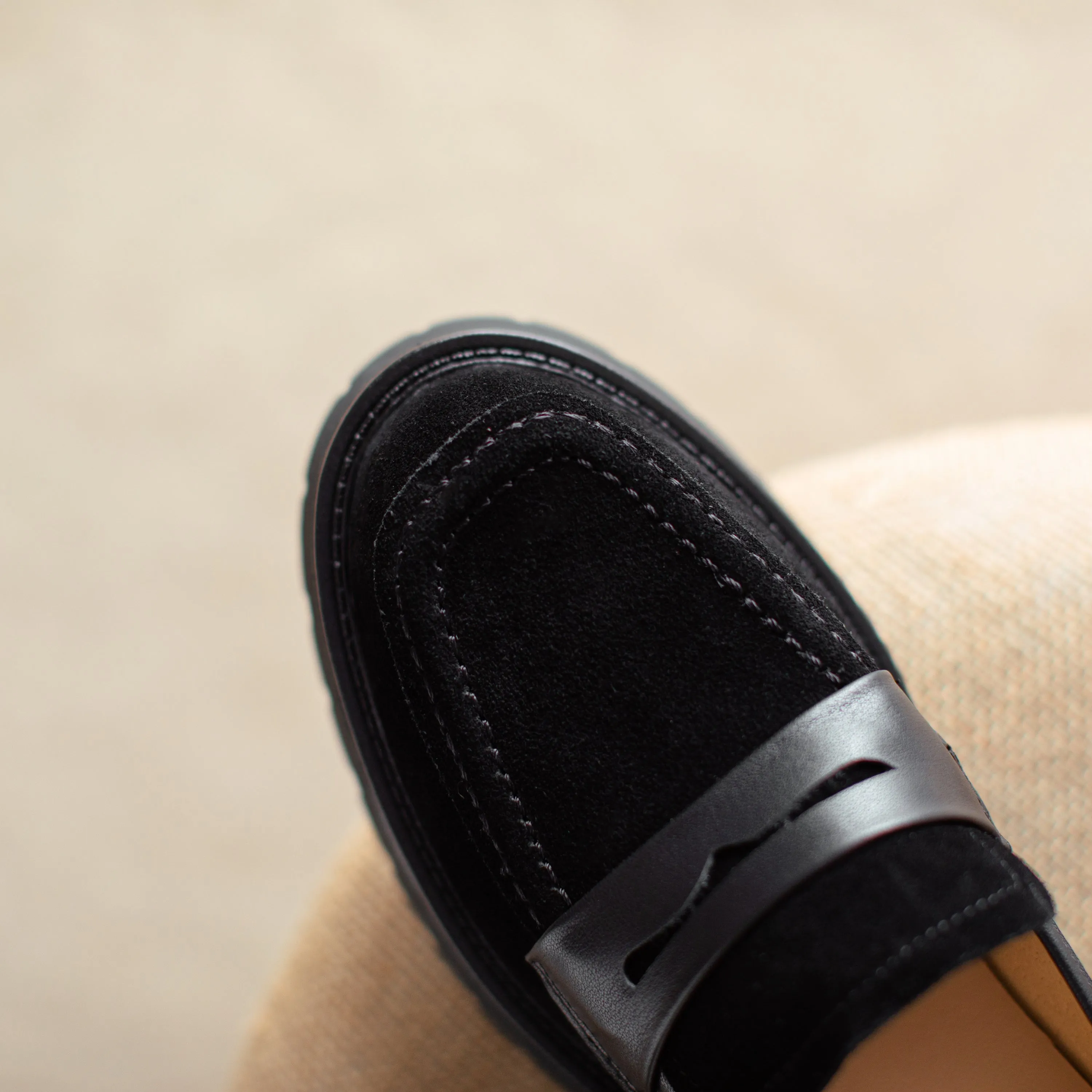 Suede Leather Handmade Classic Platform Penny Loafers Flats Women's Shoes