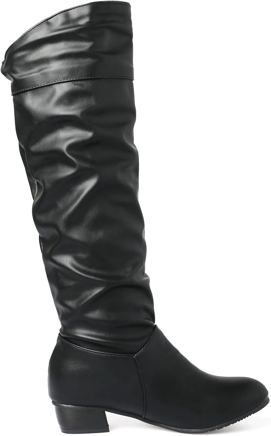 Sungtin Women's Faux Leather Knee High Flat Slouch Boots