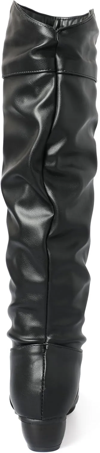 Sungtin Women's Faux Leather Knee High Flat Slouch Boots