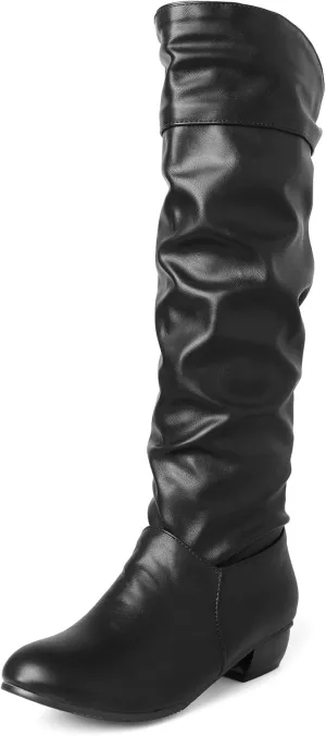 Sungtin Women's Faux Leather Knee High Flat Slouch Boots