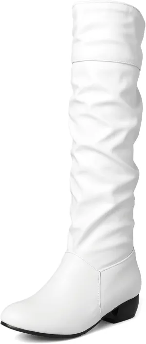 Sungtin Women's Faux Leather Knee High Flat Slouch Boots