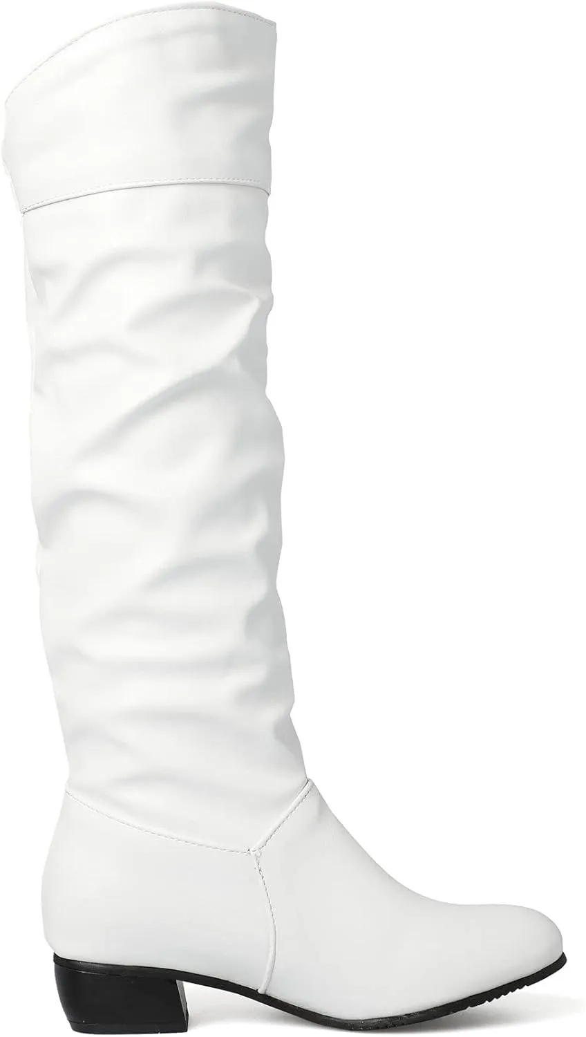 Sungtin Women's Faux Leather Knee High Flat Slouch Boots