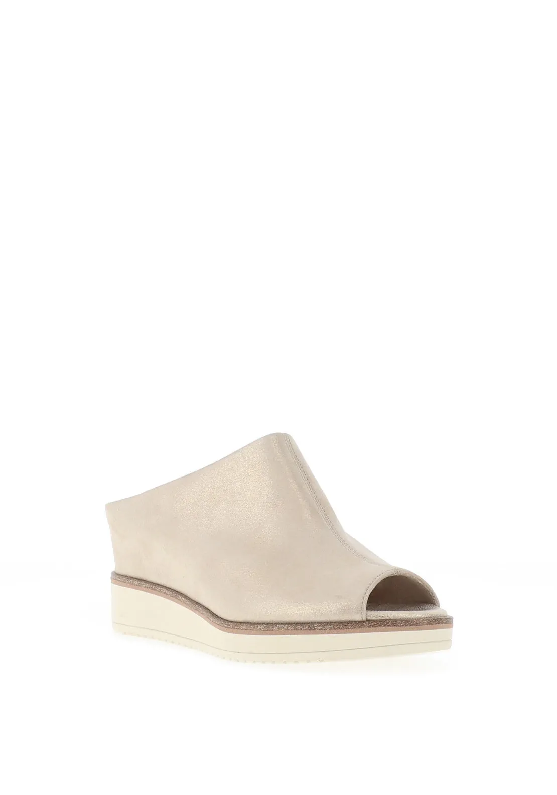 Tamaris Soft Leather Shimmering Mule Wedge Shoes, Champagne