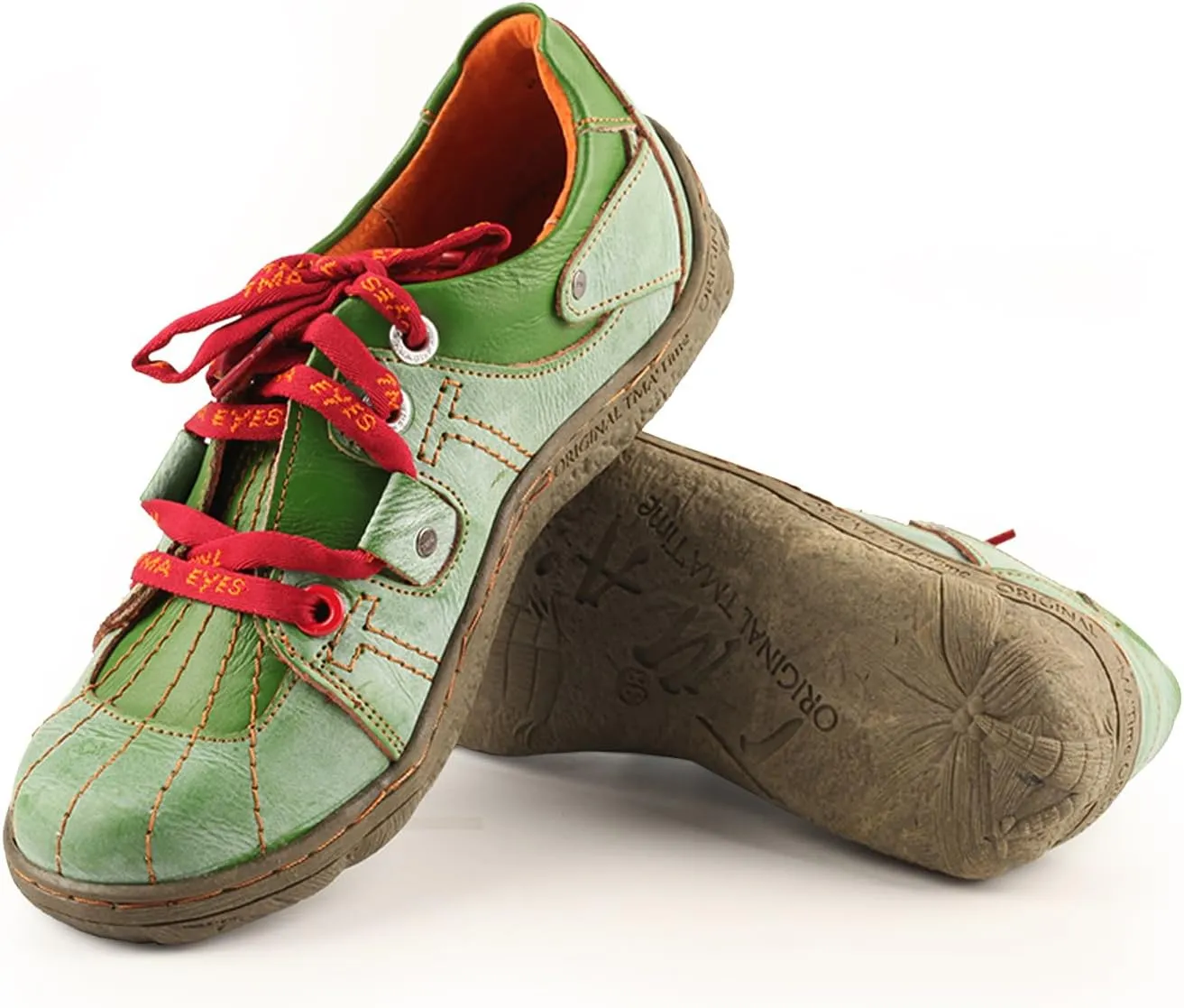 TMA EYES Ladies' Hand-Sewn Thread Genuine Leather Flat Wide-Toe Sports Casual Shoes
