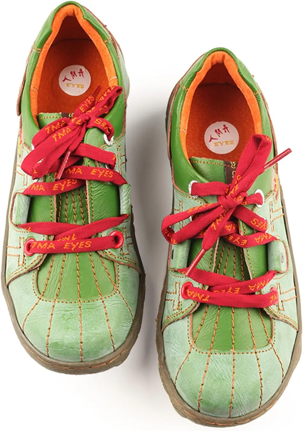 TMA EYES Ladies' Hand-Sewn Thread Genuine Leather Flat Wide-Toe Sports Casual Shoes