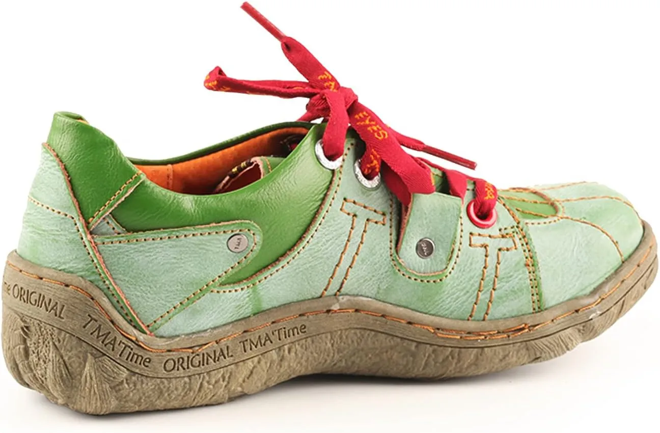 TMA EYES Ladies' Hand-Sewn Thread Genuine Leather Flat Wide-Toe Sports Casual Shoes