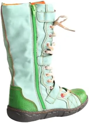 TMA EYES Strape-Accent Washed PU Leather Flat Women's Boot With Plus Size