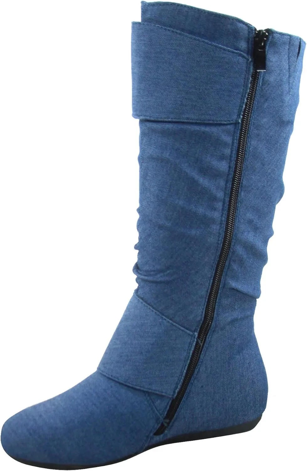 TOP Moda Bank-81 Women's Fashion Round Toe Flat Heel Zipper Buckle Slouchy Mi.