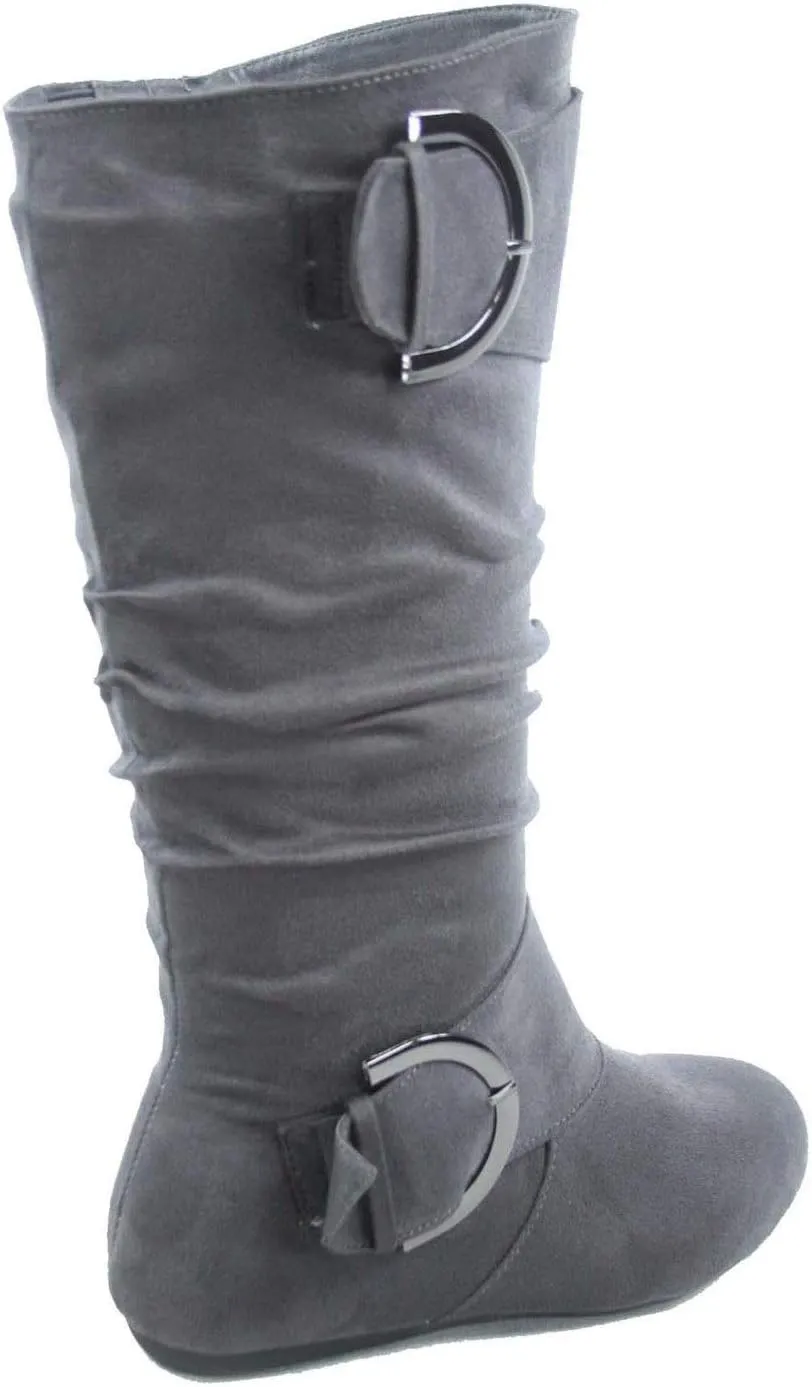 TOP Moda Bank-81 Women's Fashion Round Toe Flat Heel Zipper Buckle Slouchy Mi.