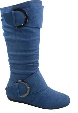 TOP Moda Bank-81 Women's Fashion Round Toe Flat Heel Zipper Buckle Slouchy Mi.