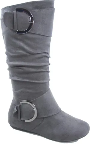TOP Moda Bank-81 Women's Fashion Round Toe Flat Heel Zipper Buckle Slouchy Mi.