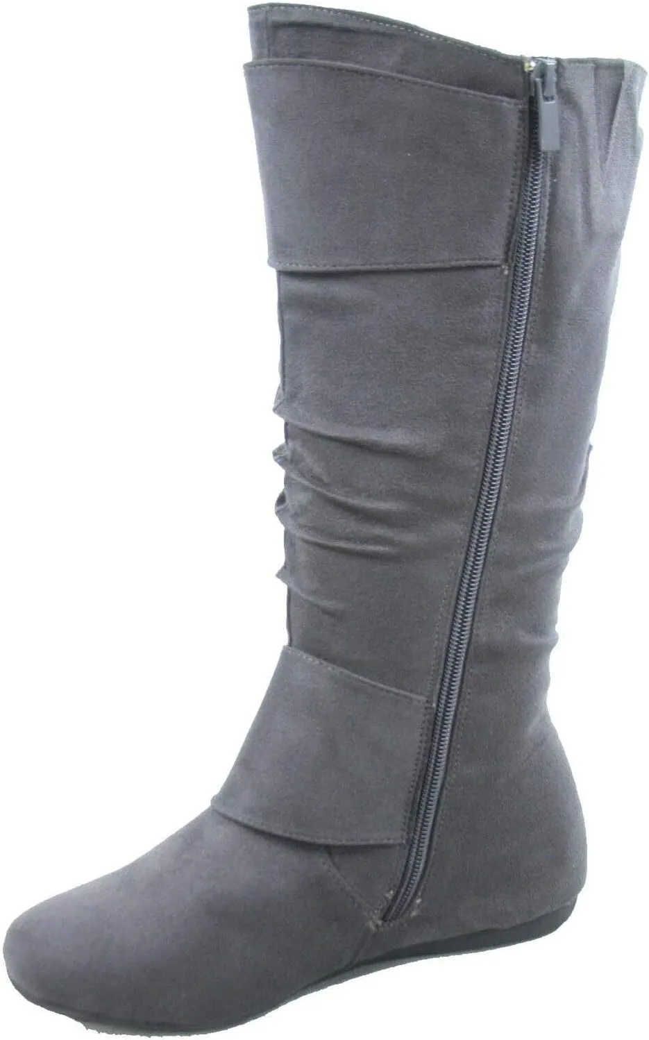 TOP Moda Bank-81 Women's Fashion Round Toe Flat Heel Zipper Buckle Slouchy Mi.