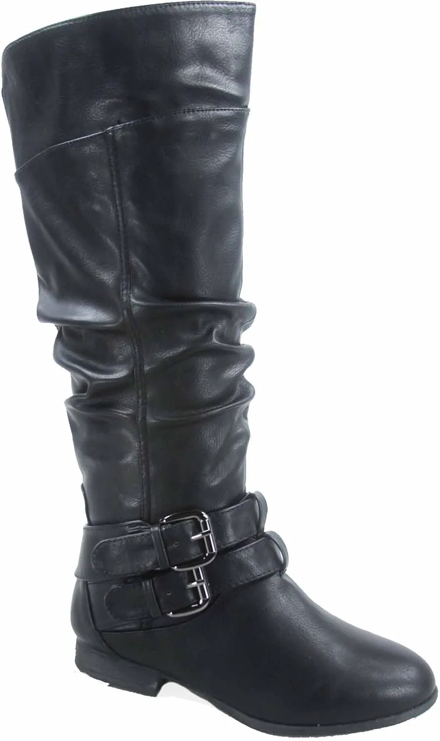 TOP Moda Womens Coco-20 Knee High Round Toe Buckle Slouched Riding Flat Boots,Black,5