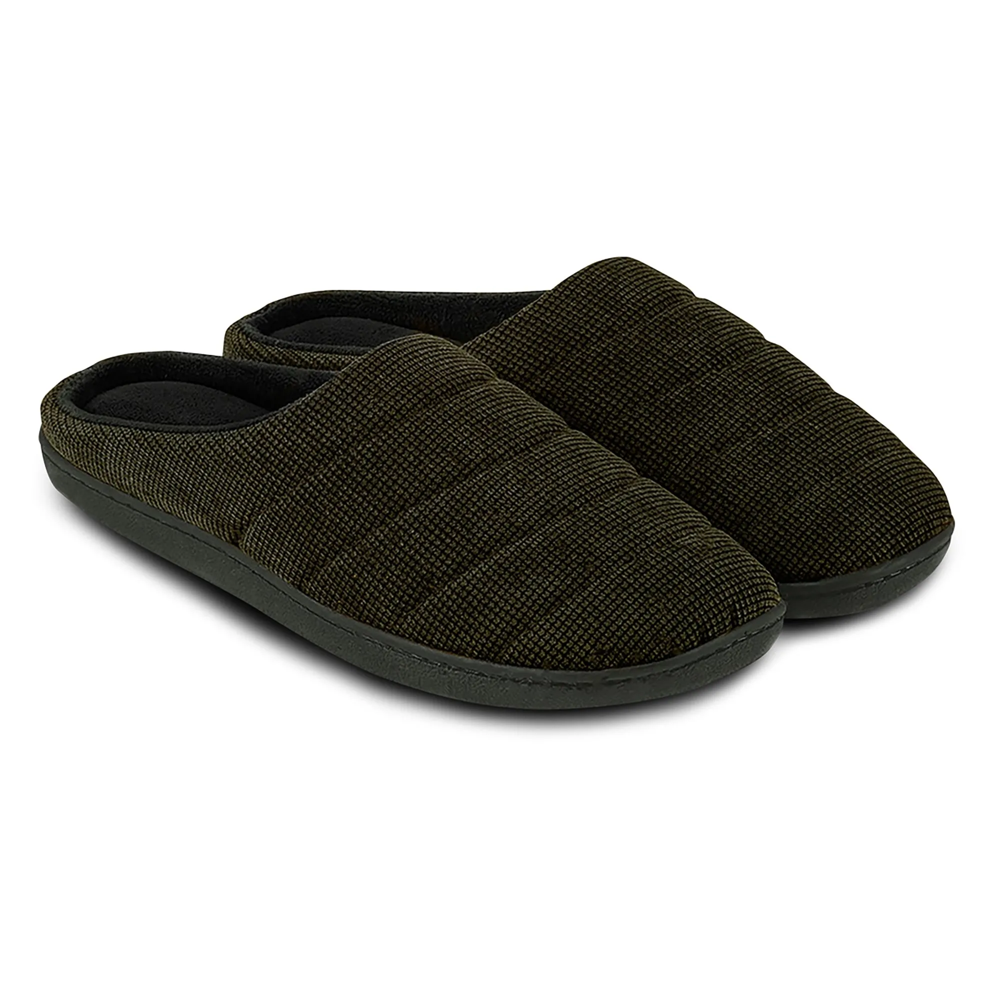Totes Isotoner TEXTURED CORD STITCHED Mens Mule Slippers Khaki