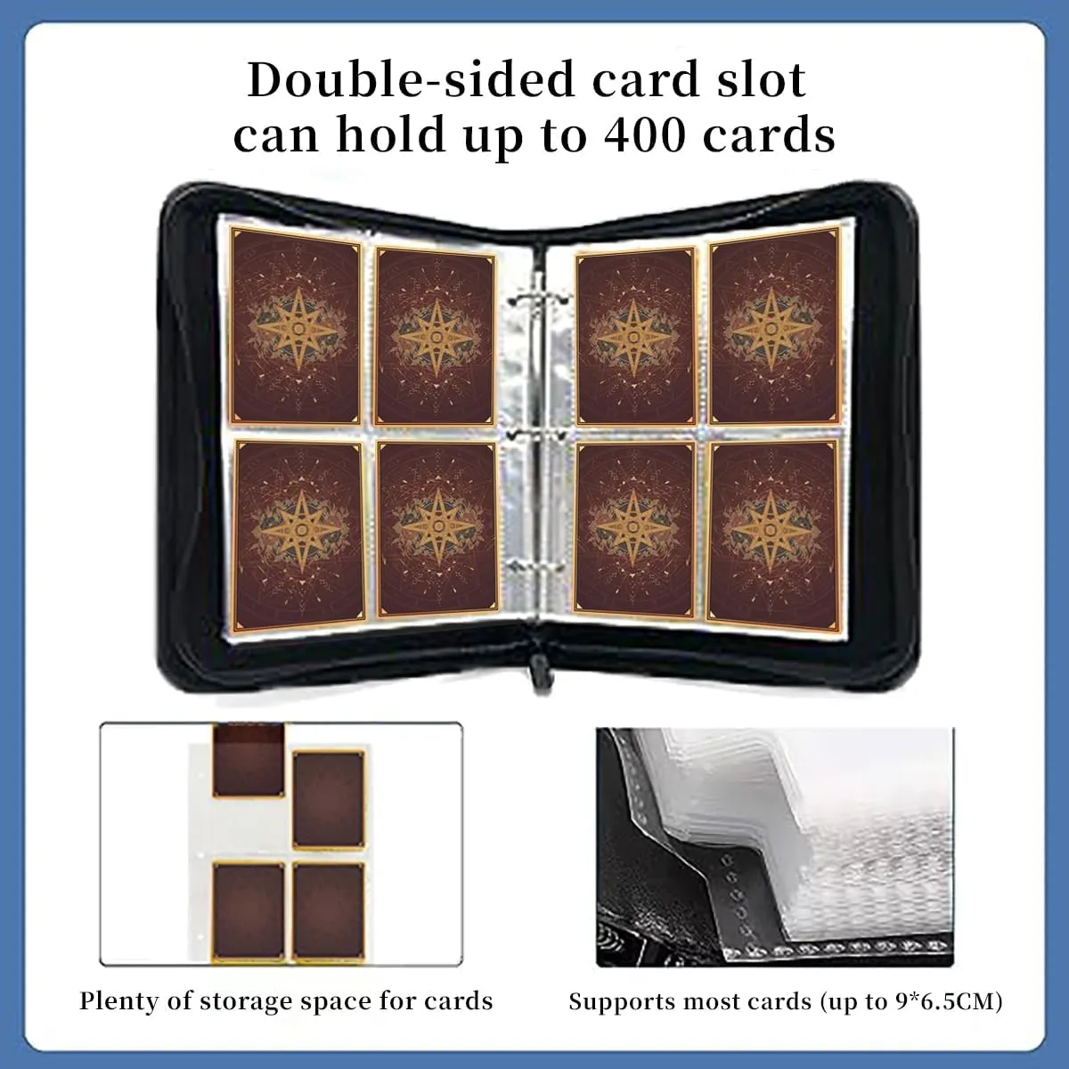 Trading Card Binder 4 Pocket,Double-Sided Pages for 400 Cards, PU Cover Collectible Trading Card Albums for Anime Cards,Game Cards,Sport Cards.