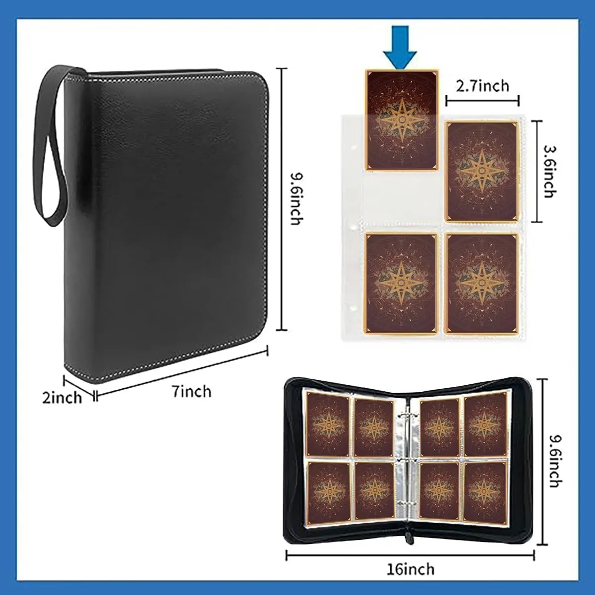 Trading Card Binder 4 Pocket,Double-Sided Pages for 400 Cards, PU Cover Collectible Trading Card Albums for Anime Cards,Game Cards,Sport Cards.
