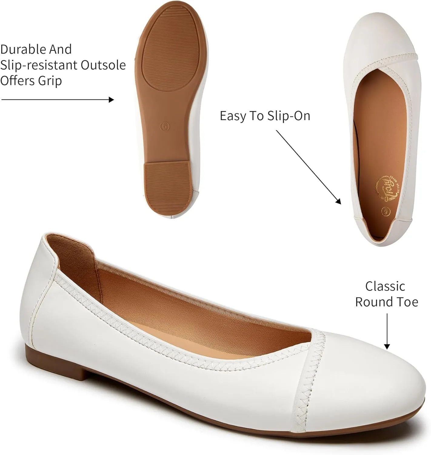 Trary Flats for Women Mary Jane Shoes Women Round Toe Ballet Flats Dress Shoes Casual Comfortable PU Leather Slip on Loafers