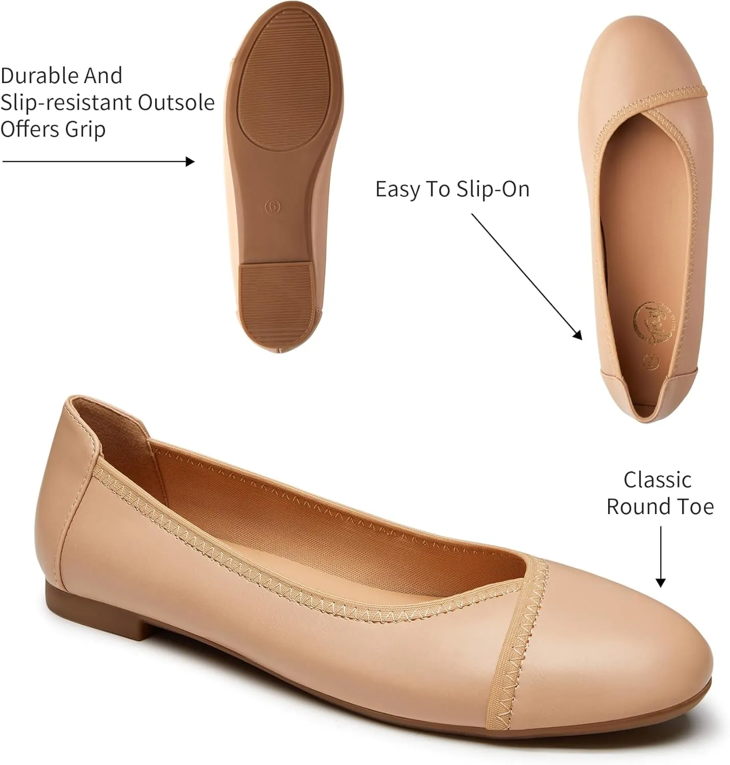 Trary Flats for Women Mary Jane Shoes Women Round Toe Ballet Flats Dress Shoes Casual Comfortable PU Leather Slip on Loafers