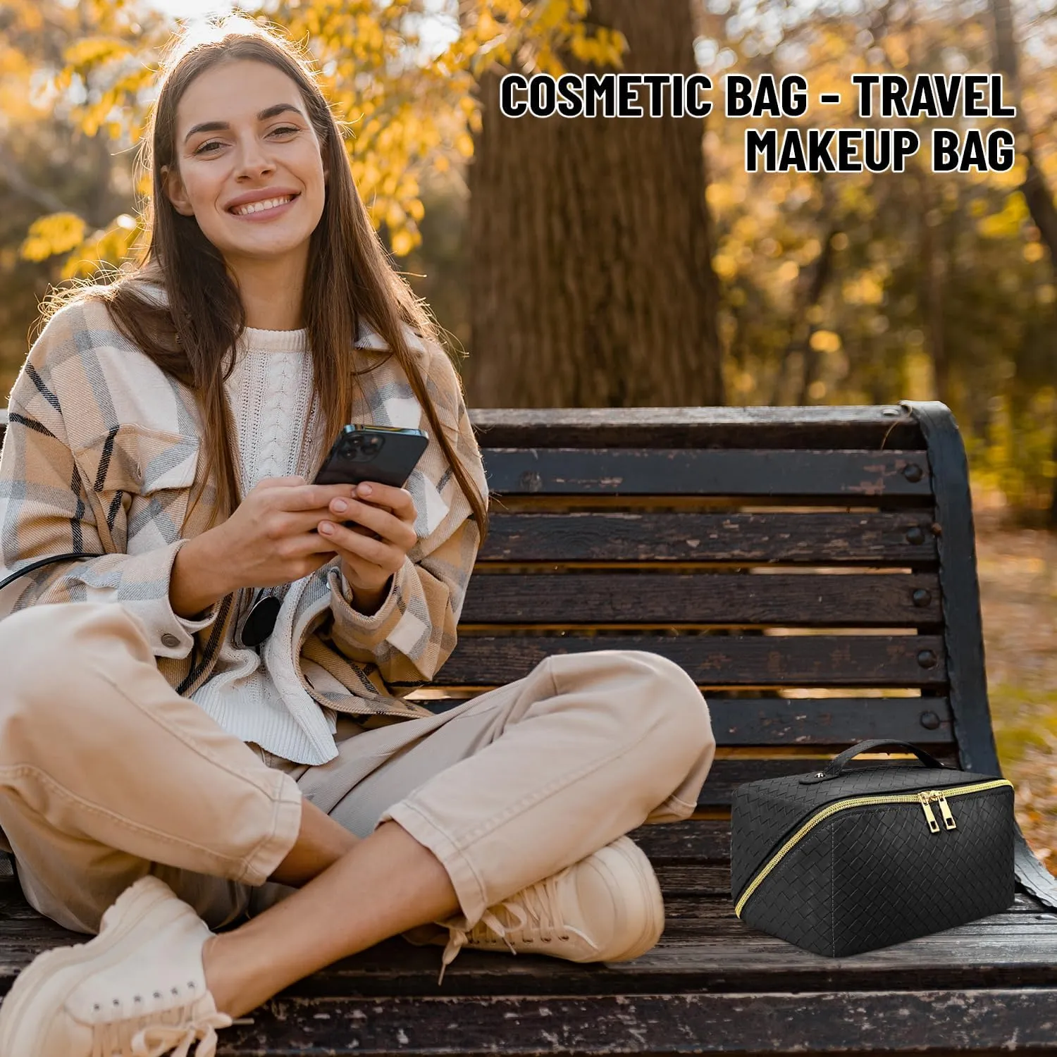 Travel Cosmetic Bags for Women - PU Leather Makeup Bag with Led Pocket Mirror - Waterproof Make up Organizers Bag - Makeup Toiletry Travel Bag - Cosmetics Organizer Bag - Makeup Travel Case