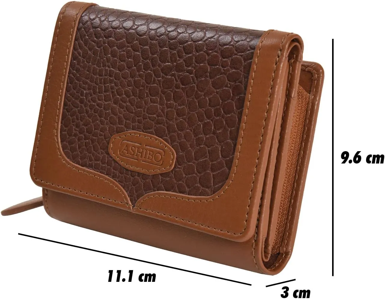 Tri Fold Nappa Flat Geniune Leather Large Capacity Croco Emobossed Printed Compact Wallet for Women With ID Windows Zipper Pocket Multipurpose Use Women Wallet