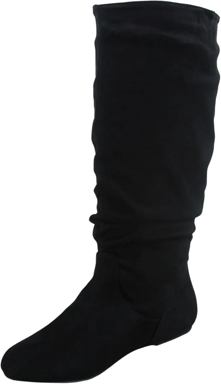 TZ Lily-01 Women's Pull Up Closed Round Toe Flat Heel Slouchy Mid-Calf Casual Boots