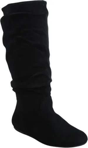 TZ Lily-01 Women's Pull Up Closed Round Toe Flat Heel Slouchy Mid-Calf Casual Boots