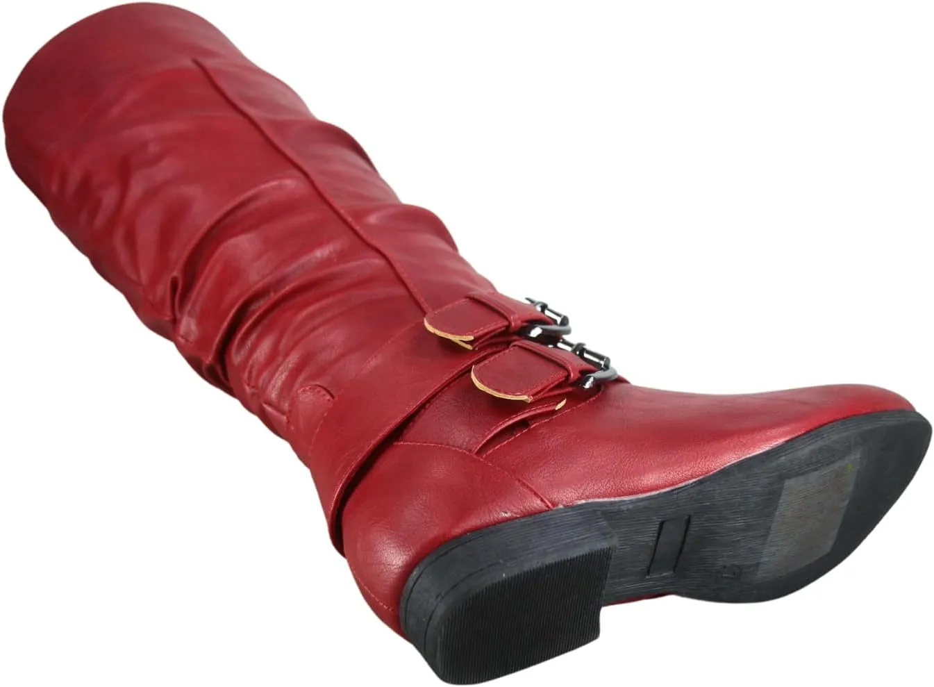 TZ Lily-20 Women's Knee High Riding Boots Low Flat Heel Winter Side Zip Buckles Boots Shoes