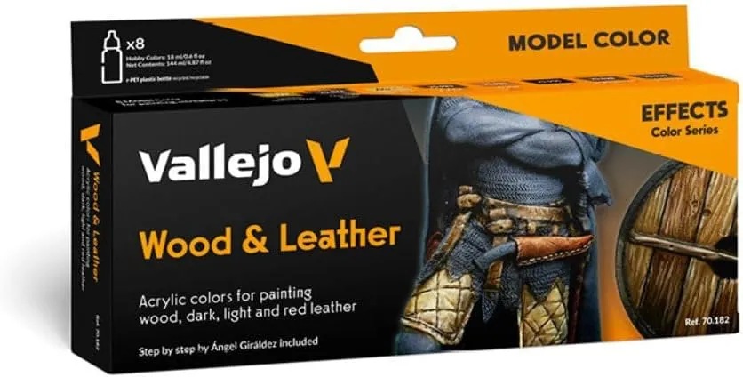 Vallejo - Model Color Effects Wood & Leather Set | Modeling Acrylic Paints | 8 Bottles x 18 ml (0.60 fl.oz.)