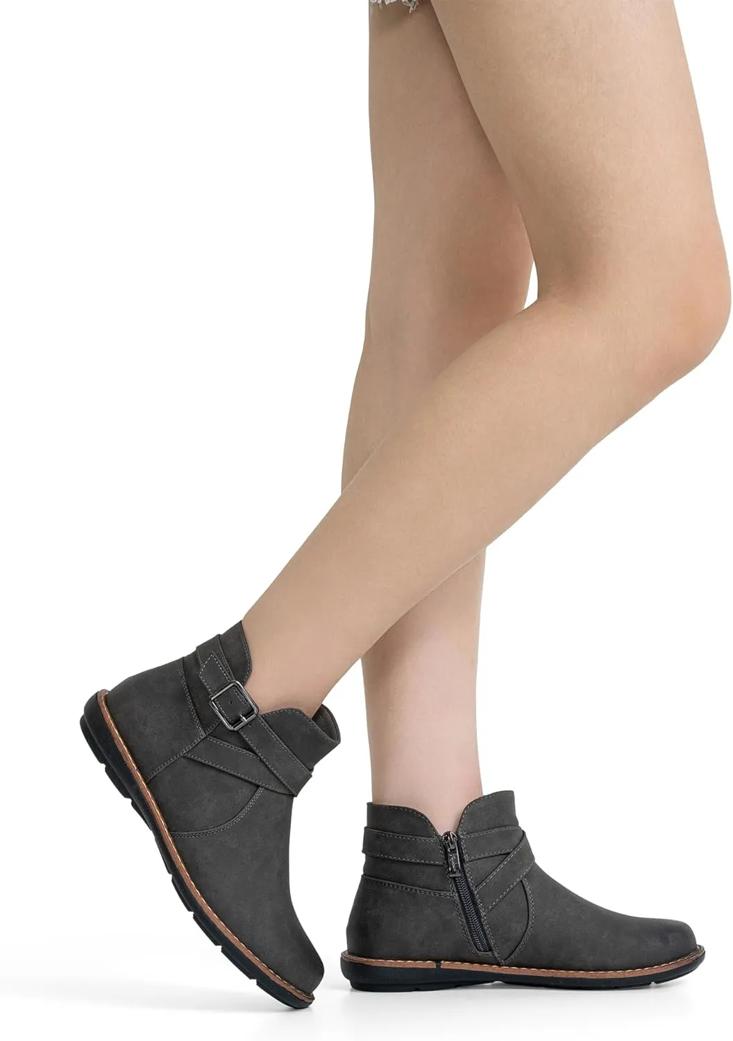 Vepose Womens 9005 Flat Ankle Boots, No Heel Round Toe Short Booties