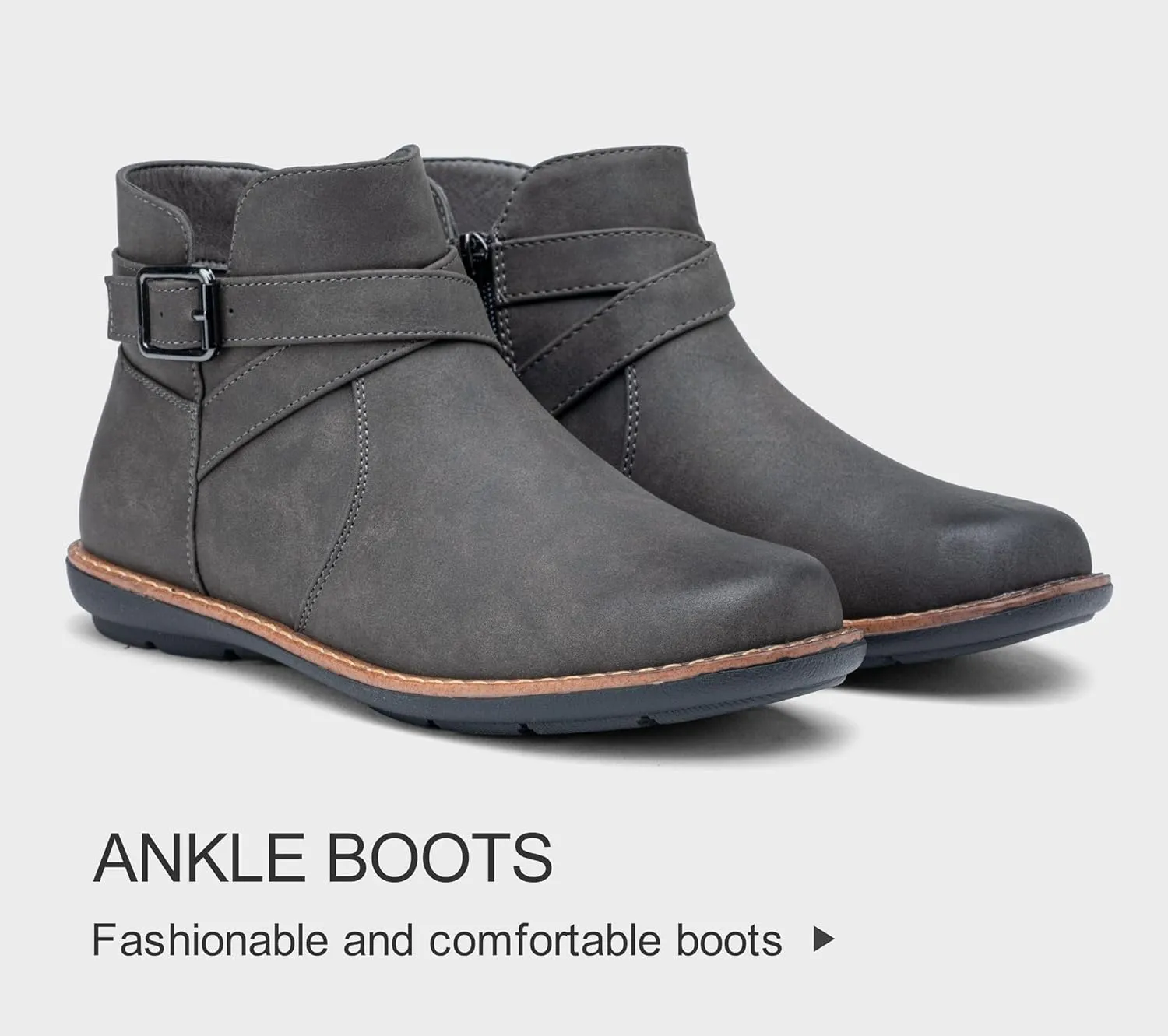 Vepose Womens 9005 Flat Ankle Boots, No Heel Round Toe Short Booties