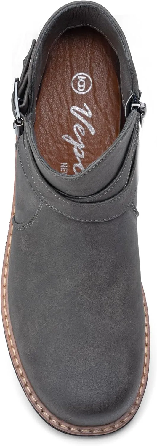 Vepose Womens 9005 Flat Ankle Boots, No Heel Round Toe Short Booties