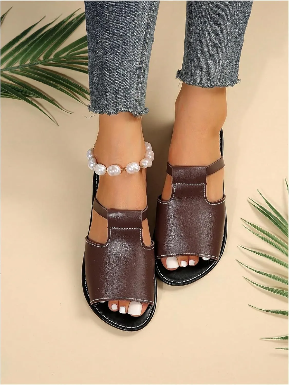 Verdusa Women's Cut Out Slide Sandals Open Toe Summer Flat Sandals Outdoor Shoes