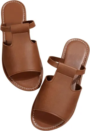 Verdusa Women's Cut Out Slide Sandals Open Toe Summer Flat Sandals Outdoor Shoes