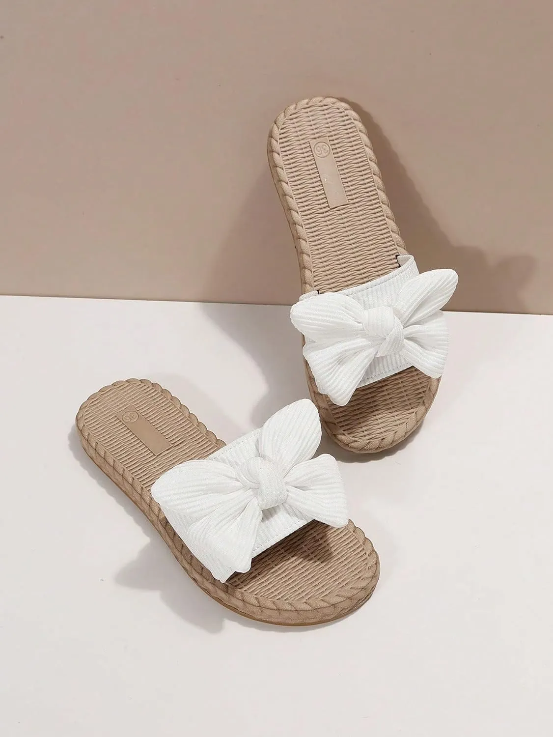Verdusa Women's Open Toe Flat Sandals Bow Knot Slides Leather Summer Slippers