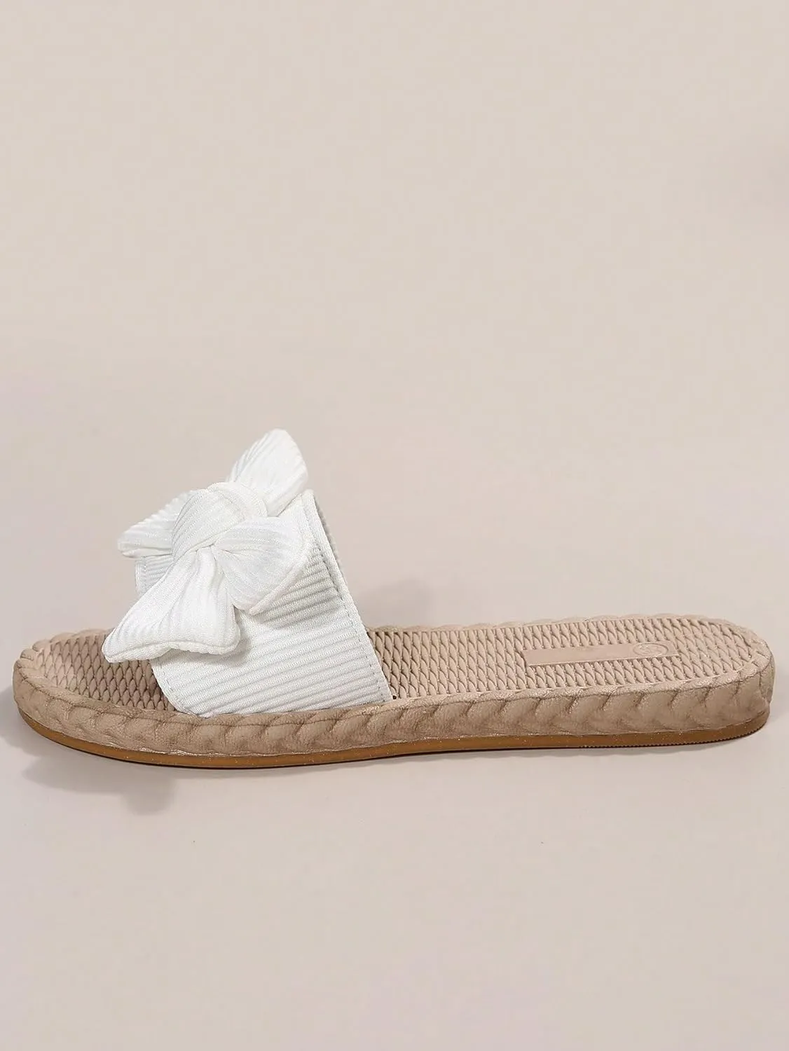 Verdusa Women's Open Toe Flat Sandals Bow Knot Slides Leather Summer Slippers